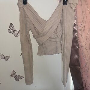 SHEIN Beige Ribbed Long Sleeve Crop Top
